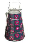 Buy_Living With Elan_Multi Color Stainless Steel Floral Chaandini Conoid Pyramid Tiered Tiffin Box_at_Aza_Fashions