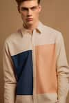 HeSpoke_Cream 100% Pure Cotton Plain Daynight Colorblock Shirt _at_Aza_Fashions