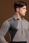 Shop_HeSpoke_Grey 100% Pure Cotton Plain Marble Colorblock Shirt _Online_at_Aza_Fashions