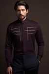 Buy_HeSpoke_Maroon 100% Pure Cotton Embroidered Linear Mandarin Collar Shirt_Online_at_Aza_Fashions