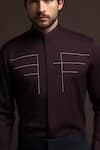 HeSpoke_Maroon 100% Pure Cotton Embroidered Linear Mandarin Collar Shirt_at_Aza_Fashions