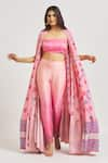 Buy_Sheela Suthar_Pink Satin Embroidered Sequins Bralette Ombre Pant Set With Printed Shrug _at_Aza_Fashions