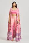 Buy_Sheela Suthar_Pink Satin Embroidered Sequins Bralette Ombre Pant Set With Printed Shrug _Online_at_Aza_Fashions