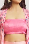 Sheela Suthar_Pink Satin Embroidered Sequins Bralette Ombre Pant Set With Printed Shrug _at_Aza_Fashions