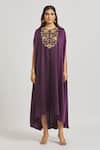 Sheela Suthar_Purple Satin Embroidered Zardozi Floral Patterns Round Yoke Dress _Online_at_Aza_Fashions