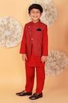 Buy_LIL DRAMA_Red Cotton Printed Stripe Jacket And Kurta Set _at_Aza_Fashions