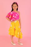 LIL DRAMA_Yellow Polyester Tie Dye Skirt And Top Set _Online_at_Aza_Fashions