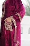 Gul By Aishwarya_Pink Kurta Silk Velvet Embroidered Zardosi Round Floral Pant Set  _Online_at_Aza_Fashions