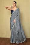Buy_Nazaakat by Samara Singh_Grey Saree Chinon Embroidered Thread Floral Scallop Border With Running Blouse_at_Aza_Fashions