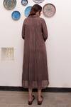 Shop_Taro_Brown Cotton, Lurex Zari Collared Gulkand Textured Pattern Shirt Dress With Slip _at_Aza_Fashions