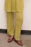 Taro_Green Cotton, Lurex Zari High Neck Pistavi Textured Pattern Tunic And Pant Set _Online_at_Aza_Fashions