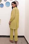 Shop_Taro_Green Cotton, Lurex Zari High Neck Pistavi Textured Pattern Tunic And Pant Set _at_Aza_Fashions