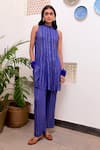 Buy Taro Blue Cotton, Lurex Zari Halter Neck Neelambar Textured Pattern Tunic And Pant Set at Aza Fashions Buy_Taro_Blue Cotton, Lurex Zari Halter Neck Neelambar Textured Pattern Tunic And Pant Set _at_Aza_Fashions