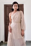 Buy_Taro_Beige Cotton Crepe Embroidered Suhani Pattern Maxi Dress With Belt  _Online_at_Aza_Fashions