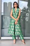 Buy_Sobariko_Green Silk Woven Floral Shawl Collar Brocade Jacket Kurta And Pant Set _at_Aza_Fashions