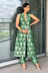 Shop_Sobariko_Green Silk Woven Floral Shawl Collar Brocade Jacket Kurta And Pant Set _at_Aza_Fashions