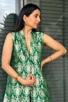 Sobariko_Green Silk Woven Floral Shawl Collar Brocade Jacket Kurta And Pant Set _Online_at_Aza_Fashions