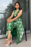 Buy_Sobariko_Green Silk Woven Floral Shawl Collar Brocade Jacket Kurta And Pant Set  _Online_at_Aza_Fashions