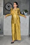 Buy_Sobariko_Gold Silk Stripe Spread Collar Metallic Top And Pant Set  _at_Aza_Fashions