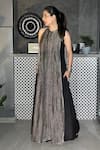 Shop_Sobariko_Silver Silk Stripe Round Metallic Colorblock Dress  _Online_at_Aza_Fashions