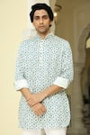 Shop_Rohit Kamra Jaipur_White Linen Silk Print Floral Bloom Flower Kurta  _at_Aza_Fashions