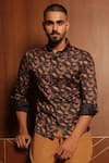 Shop_Rohit Kamra Jaipur_Black Linen Silk Print Autumn Leaves Shirt  _at_Aza_Fashions