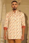 Shop_Rohit Kamra Jaipur_Cream Linen Silk Print Autumn Leaves Kurta  _at_Aza_Fashions