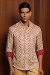 Shop_Rohit Kamra Jaipur_Cream Linen Silk Print Floral Jaal Shirt  _at_Aza_Fashions