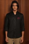 Shop_Rohit Kamra Jaipur_Black Cotton Placement Embroidery Abstract Shirt _at_Aza_Fashions