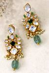 Zeeya Luxury Jewellery_Green Mirrors, Beads Polki Embellished Dangler Earrings_Online_at_Aza_Fashions