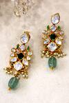 Buy_Zeeya Luxury Jewellery_Green Mirrors, Beads Polki Embellished Dangler Earrings_Online_at_Aza_Fashions