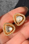 Buy Zeeya Luxury Jewellery Gold Plated Imitation Diamonds Polki Encrusted Triangular Stud Earrings at Aza Fashions Buy_Zeeya Luxury Jewellery_Gold Plated Imitation Diamonds Polki Encrusted Triangular Stud Earrings_at_Aza_Fashions