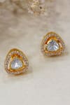 Zeeya Luxury Jewellery_Gold Plated Imitation Diamonds Polki Encrusted Triangular Stud Earrings_Online_at_Aza_Fashions