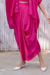 Buy_Kanelle_Pink Viscose Satin Hand Embroidered Mala Draped Skirt Set With Placket Cape_Online_at_Aza_Fashions