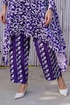 Buy_Kanelle_Purple Chanderi Silk Printed Leaf Band Saachi Asymmetric Tunic And Trouser Set_Online_at_Aza_Fashions