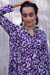 Kanelle_Purple Chanderi Silk Printed Leaf Band Saachi Asymmetric Tunic And Trouser Set_at_Aza_Fashions
