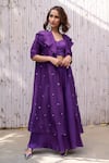 Buy_Kanelle_Purple Viscose Satin Hand Embroidered Sequins Ziya Overlay With Trouser Set_Online_at_Aza_Fashions