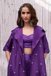 Shop_Kanelle_Purple Viscose Satin Hand Embroidered Sequins Ziya Overlay With Trouser Set_Online_at_Aza_Fashions