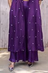Kanelle_Purple Viscose Satin Hand Embroidered Sequins Ziya Overlay With Trouser Set_at_Aza_Fashions