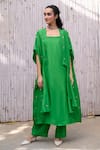 Buy_Kanelle_Green Top And Bottom Viscose Silk Embroidered Sequin Cape Gazal Tunic Set_at_Aza_Fashions