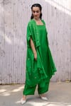 Kanelle_Green Top And Bottom Viscose Silk Embroidered Sequin Cape Gazal Tunic Set_Online_at_Aza_Fashions