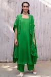 Shop_Kanelle_Green Top And Bottom Viscose Silk Embroidered Sequin Cape Gazal Tunic Set_Online_at_Aza_Fashions