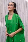 Kanelle_Green Top And Bottom Viscose Silk Embroidered Sequin Cape Gazal Tunic Set_at_Aza_Fashions