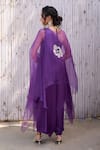 Shop_Kanelle_Purple Top And Bottom Viscose Satin Solid Cape Open Gul Tunic Set_at_Aza_Fashions