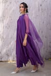 Shop_Kanelle_Purple Top And Bottom Viscose Satin Solid Cape Open Gul Tunic Set_Online_at_Aza_Fashions