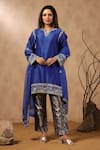 Buy_Palak Khandelwal_Blue Chanderi Kurta Set With Floral Brocade Pant _at_Aza_Fashions