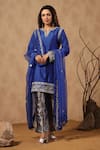 Palak Khandelwal_Blue Chanderi Kurta Set With Floral Brocade Pant _Online_at_Aza_Fashions