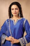 Palak Khandelwal_Blue Chanderi Kurta Set With Floral Brocade Pant _at_Aza_Fashions