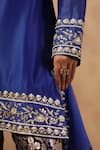 Shop_Palak Khandelwal_Blue Chanderi Kurta Set With Floral Brocade Pant 