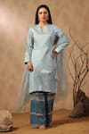 Buy_Palak Khandelwal_Blue Chanderi Kurta Set With Hand Embroidered Pant _at_Aza_Fashions